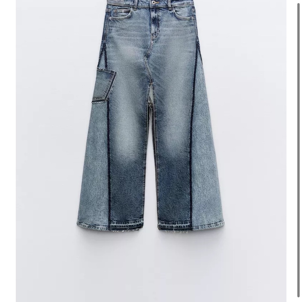 Zara patchwork denim maxi skirt